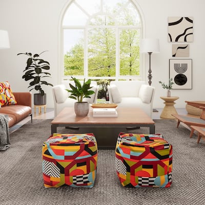 Pouf 23" Luxury Oversized Embroidery Bean Bag Cube Ottoman