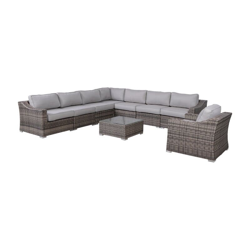 LSI 9 Piece Rattan Sectional Seating Group with Cushions