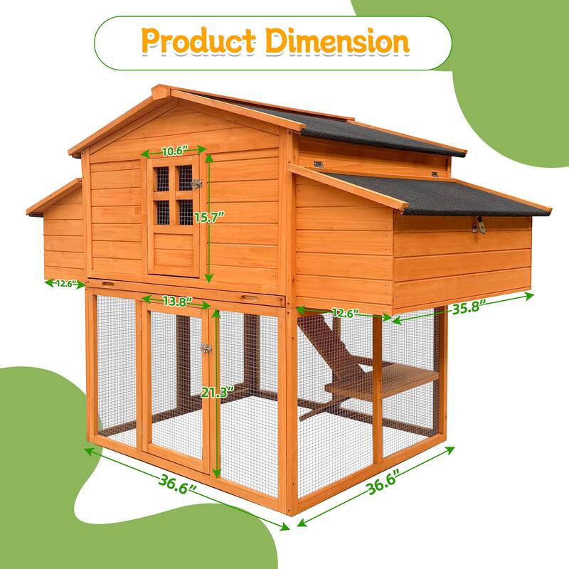 Chicken House for Outdoor with Two Nesting Box, Leakproof Pull-on Tray, and UV-Resistant Roof Panel