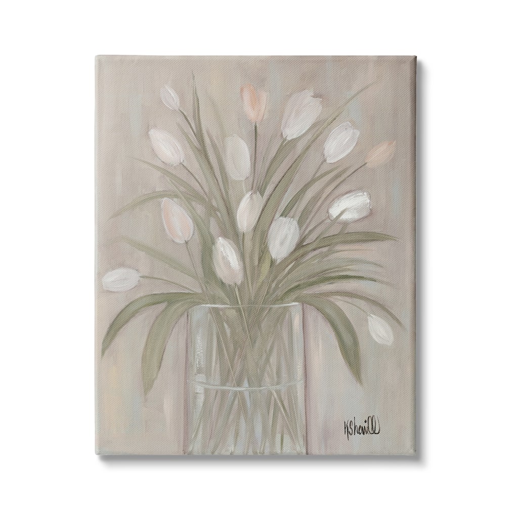 Stupell White Tulip Flowers Glass Jar Classic Still Life Canvas Wall Art - Brown