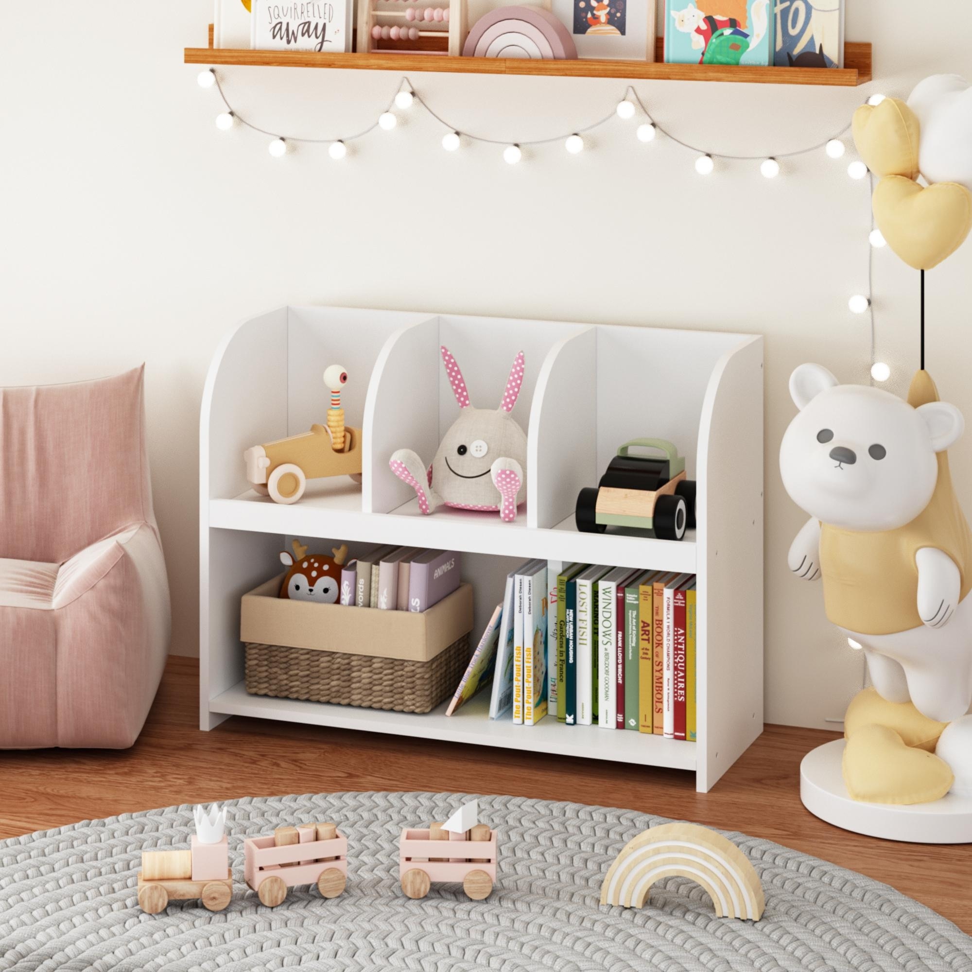 Kids Bookcase with 4 Compartments