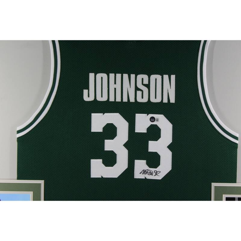 Magic Johnson Autographed College Style Green Signed Basketball Framed Jersey Beckett COA - 8'6" x 11'6"