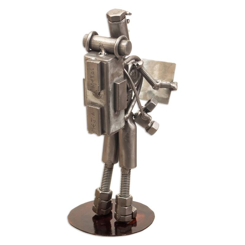 Novica Handmade Backpacker Auto Part Sculpture