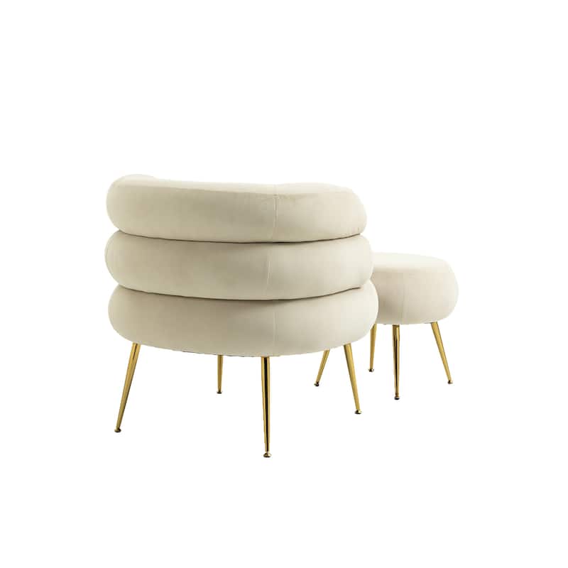 Velvet Upholstered Tubulous Accent Chair With Ottoman