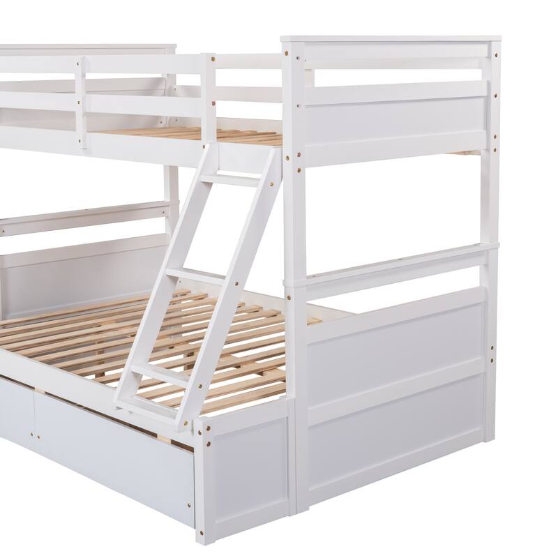 Twin over Full Bunk Bed with Storage Drawers, White - Space-Saving Design for Sleepovers