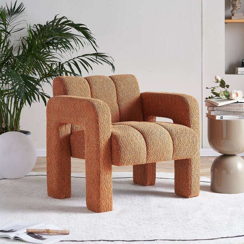 Orange Modern 31.1" Upholstered Accent Chair with High-Density Foam and Solid Wood Frame - Orange