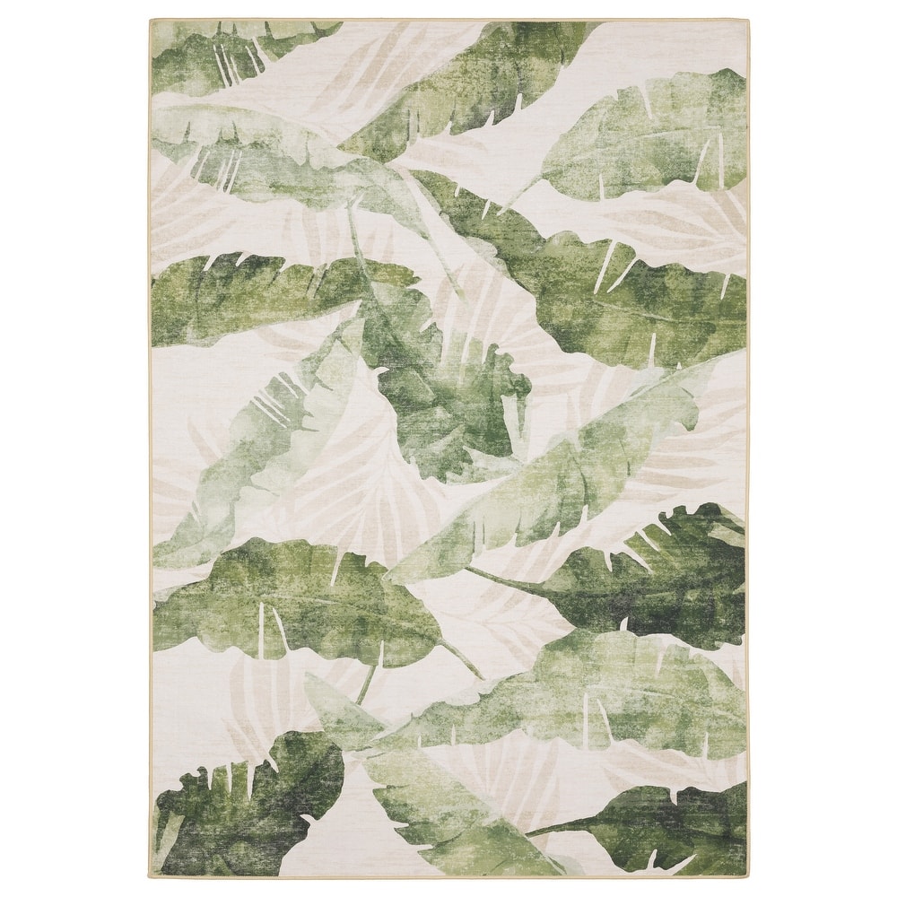 Style Haven Flores Tropical Palms Beige/Green Indoor-Outdoor Washable Rug