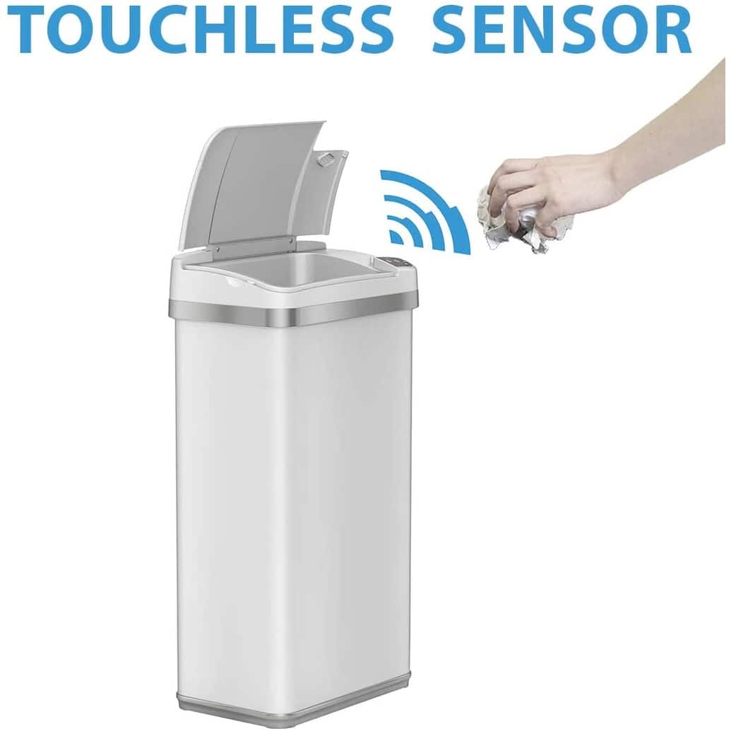 iTouchless 4 Gallon Sensor White Trash Can with AbsorbX Odor Filter and