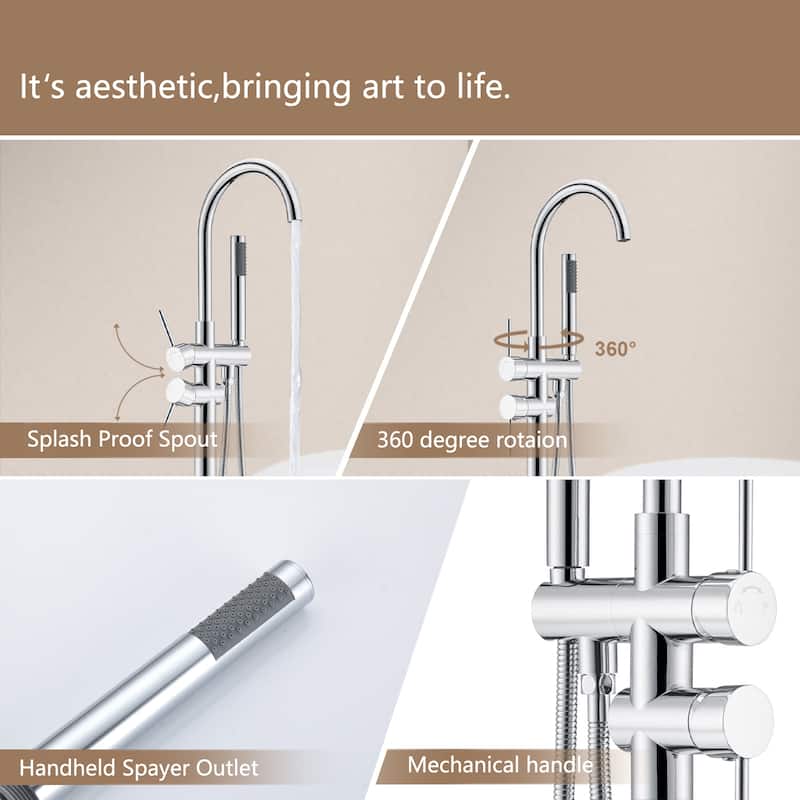 Topcraft Floor Mounted Bathtub Filler with Handheld Showerhead