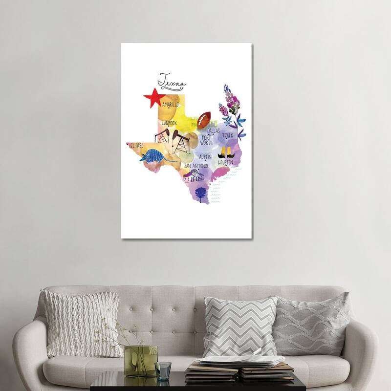 iCanvas "Map Of Texas" by Sara Franklin Canvas Print - 48x32x1.5