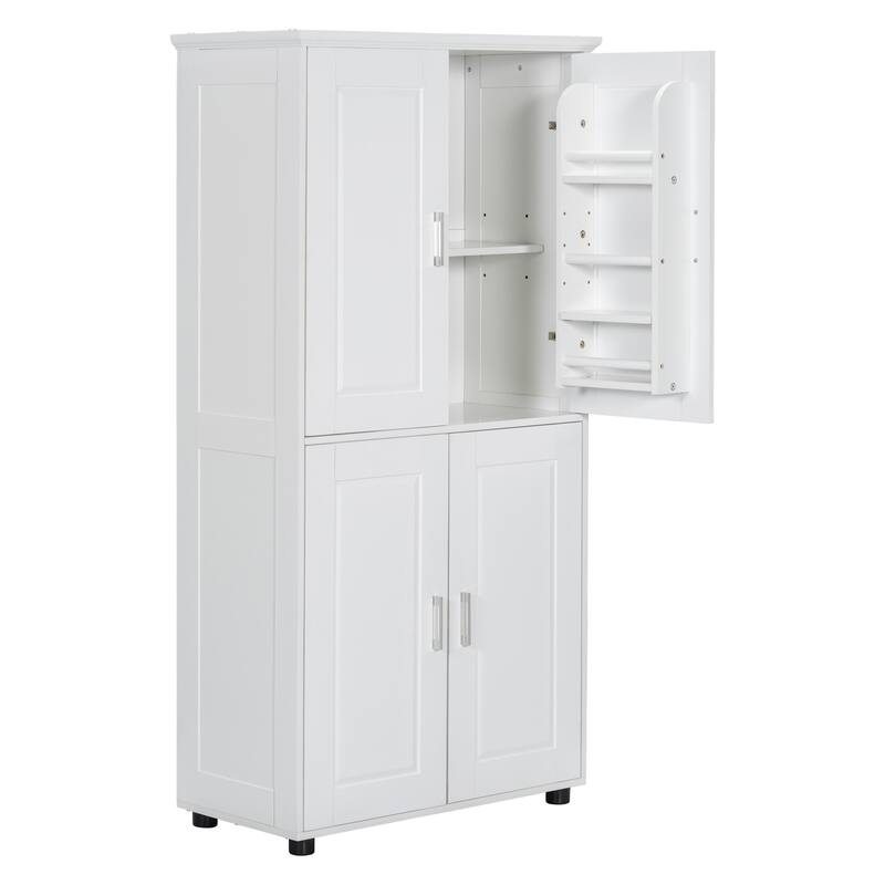 Tall and Wide Bathroom Floor Storage Cabinet, Bathroom Storage Unit, Freestanding Cabinet with 4 Doors, Adjustable Shelves
