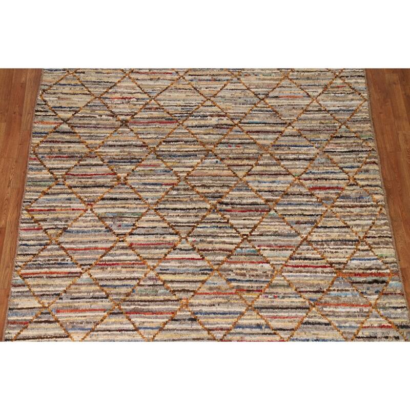Hand Knotted Oriental 100% Wool Carpet Modern Stripe Multi-Colored Moroccan Area Rug - 9' 9'' X 6' 7''