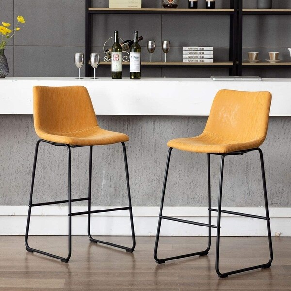 Home Beyond Set of 2 Pcs Synthetic Leather Upholstered Barstools