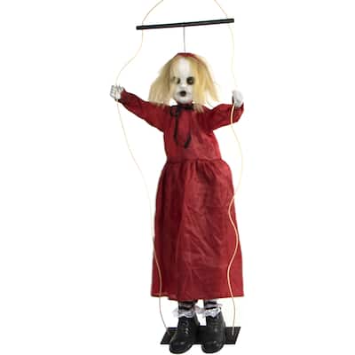 Haunted Hill Farm 47-In. Red the Animated Swinging Zombie Girl, Indoor or Covered Outdoor Halloween Decoration, Battery Operated