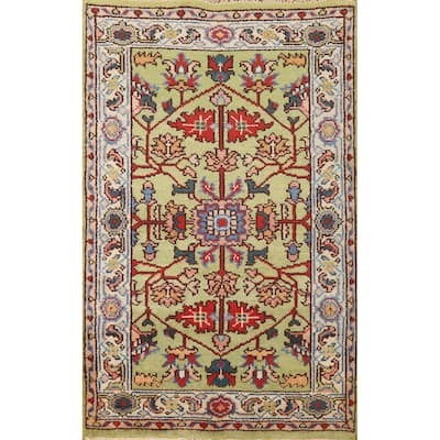 Oushak Oriental Foyer Rug Hand-Knotted Green Wool Carpet - 3'1" x 4'11"