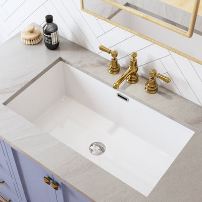 HOROW 27'' x 15'' White Rectangle Undermount Bathroom Sink with Overflow