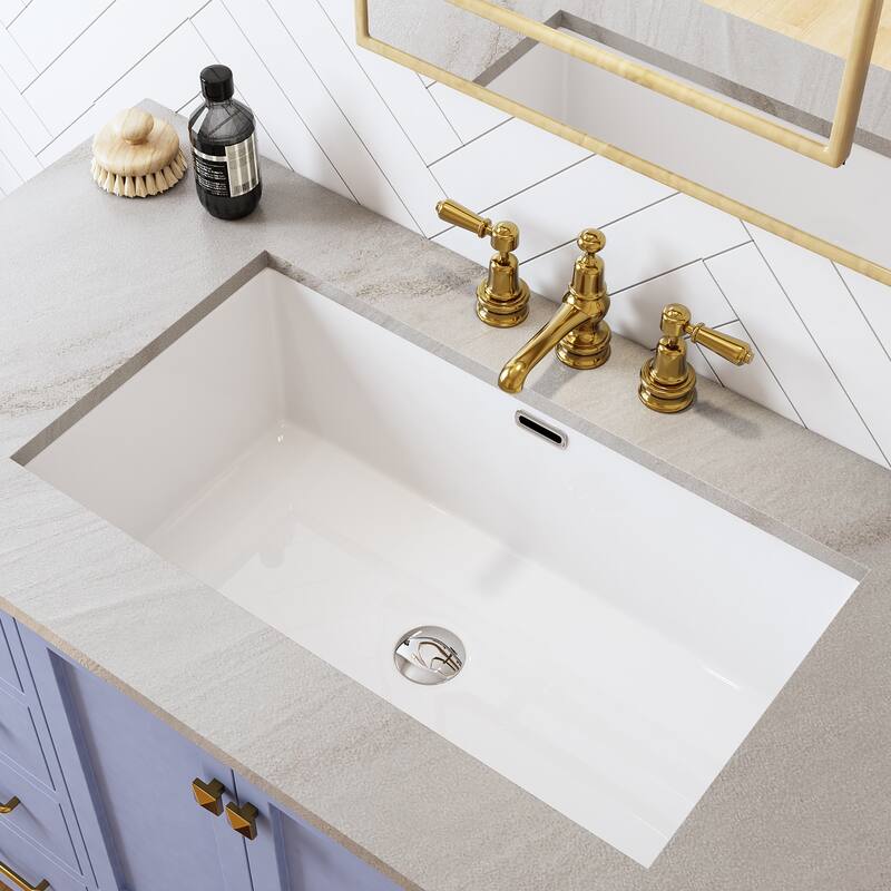 HOROW 27.5 in Rectangle Undermount Bathroom Sink in White with Overflow Drain - White