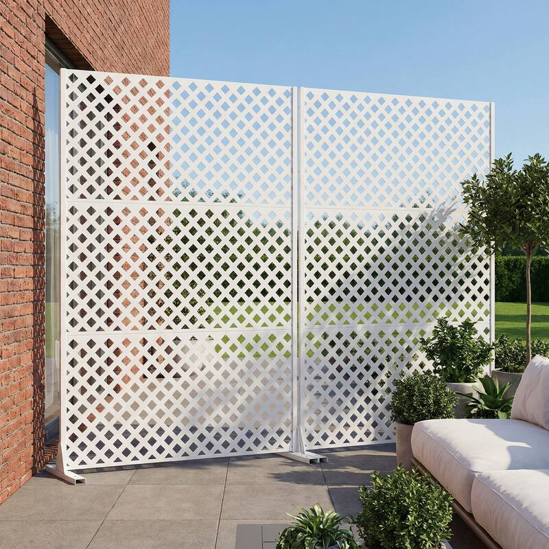 Outdoor Rectangle Privacy Screens Metal Screen Fence Panel Set of 2 - White - 72"x47"