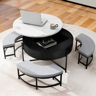 Modern Round Lift-Top Coffee Table with Storage and 3 Ottoman - On Sale ...