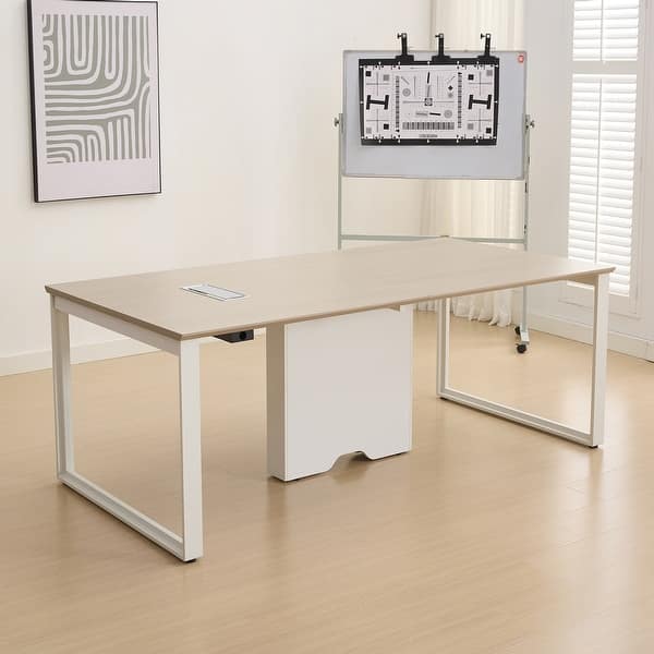 slide 2 of 8, Large E0 Conference Table Commercial-Grade Meeting Desk Oak