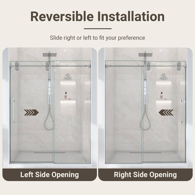 GDFStudio - Modern America Design Frameless Single Sliding Shower Door with 5/16" SGCC Tempered Glass & Stainless Steel Hardware