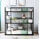 preview thumbnail 3 of 7, Black Twin Steel Triple Bunk Bed with Guardrails, Ladders
