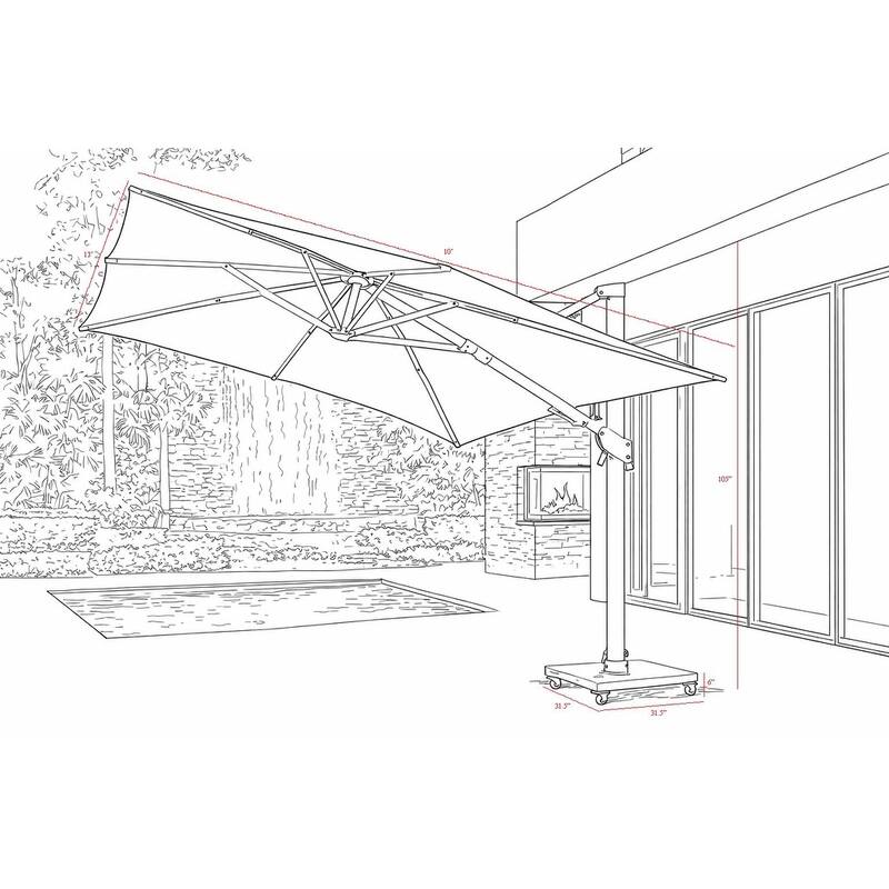 Piola 10 ft. x 13 ft. Rectangle Aluminum Cantilever Tilt Outdoor Parasol Patio Umbrella with Granite Base in Mouse Gray