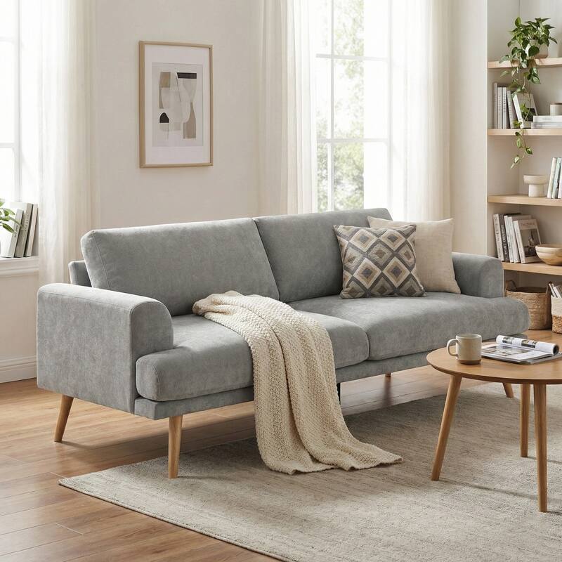 Christopher Knight Home - Loro Modern 79.9" Chenille Upholstered 3-Seater Sofa with Solid Wood Legs & Removable Cushion - Gray