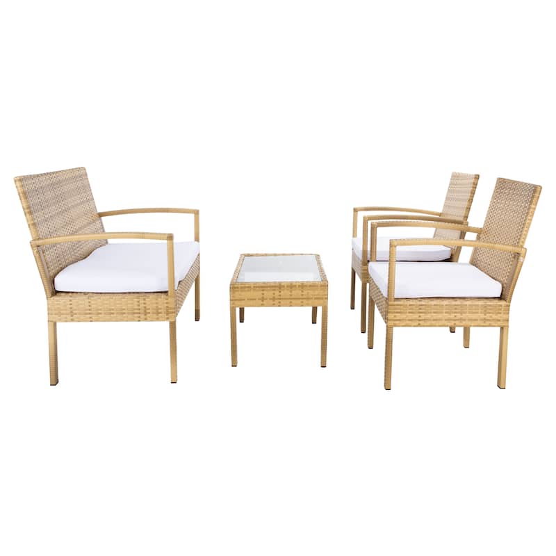 SAFAVIEH Outdoor Bassey 4-Piece Conversation Patio Set. - 39.78" x 24.18" x 32.37"