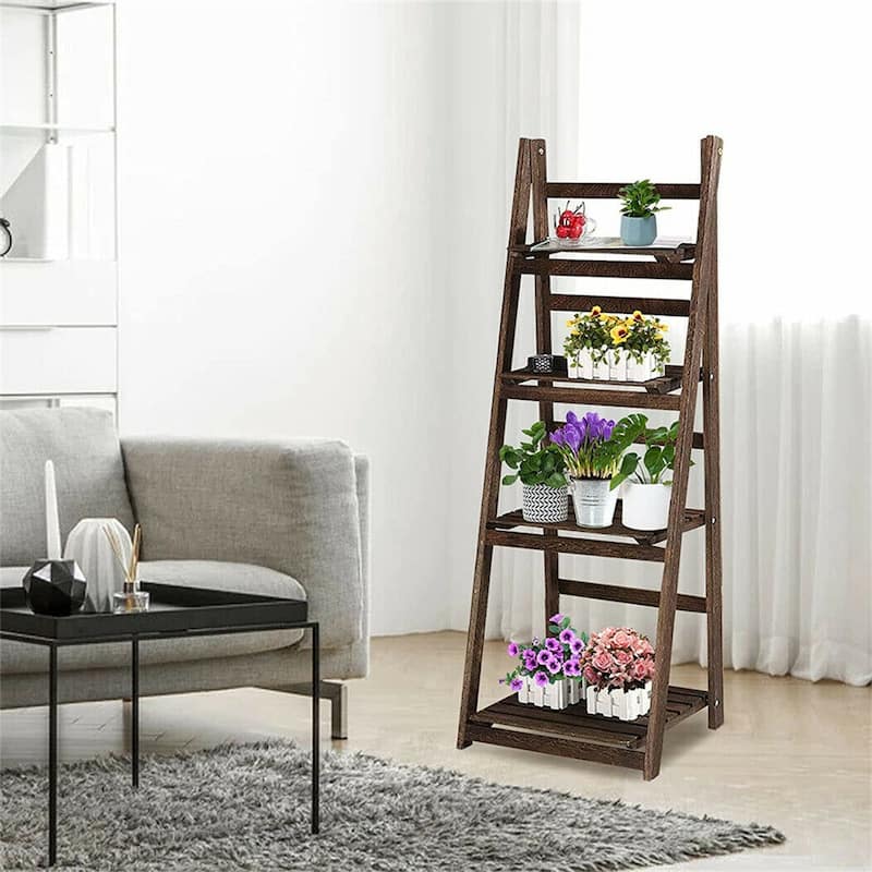 4 Tier Foldable Solid Wood Ladder Bookcase Storage Shelf - 16.1x12.8x43.3inch