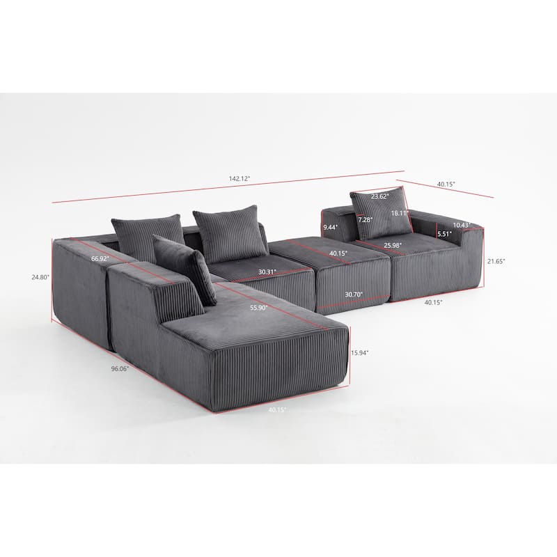 Corduroy Modular Sectional Sofa with Chaise Lounge, Deep Seat, Ottoman