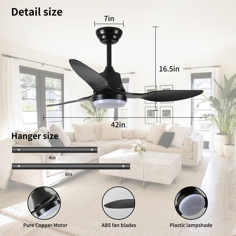 42" Low Profile Ceiling Fan with Lights Remote, Smart Ceiling Fan Light with Smart Voice/APP/Remote Control, Reversible Blades