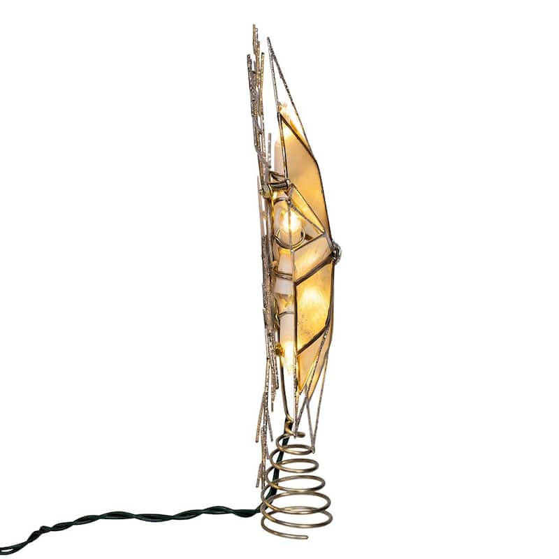 Kurt Adler 10-Inch 10-Light LED Silver Capiz and Snowflakes Tree Topper