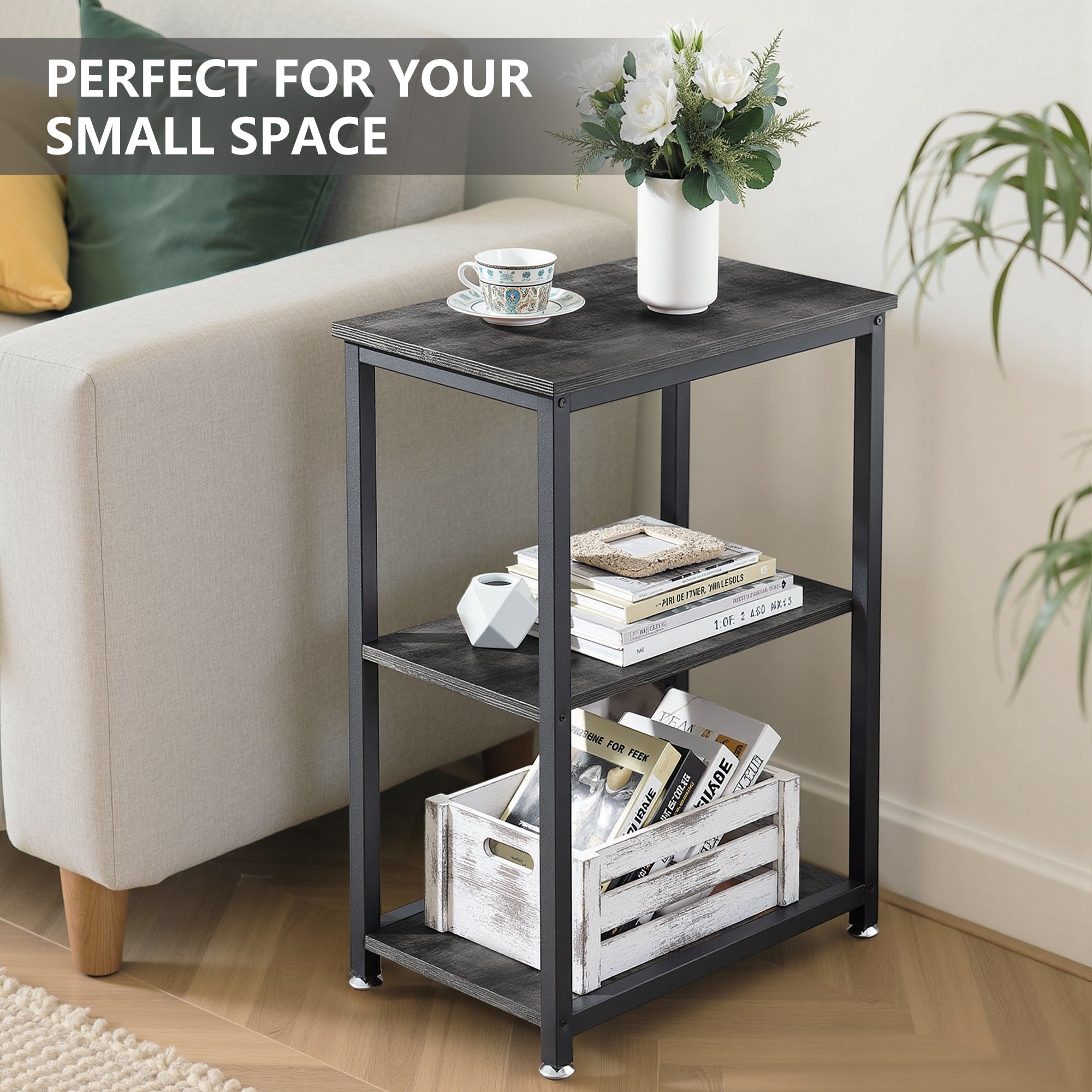 Javlergo Set of 2 Industrial End Tables with 3 Tier Open Storage