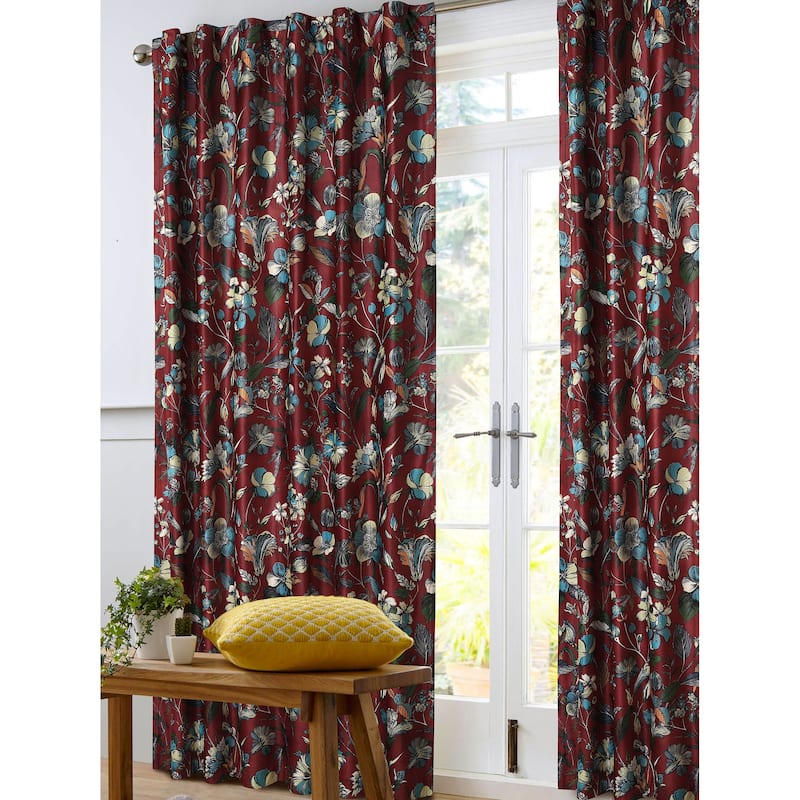 Amara Floral Printed Velvet Room Darkening Window Curtains - 2 Panels
