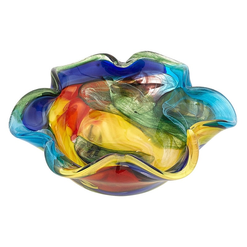 Stormy Rainbow Murano Style Art Glass Floppy 8.5 " Centerpiece Bowl