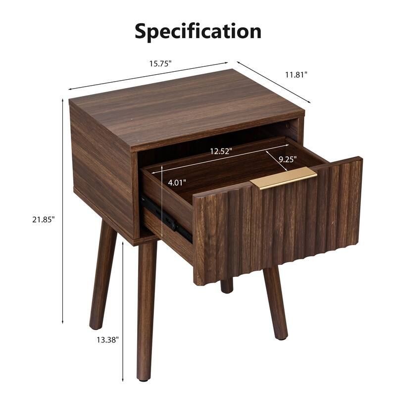 15.7"W Nightstand, Particleboard & MDF, Melamine & Vacuum Forming, 1 Drawer, High Leg (2 Pcs)