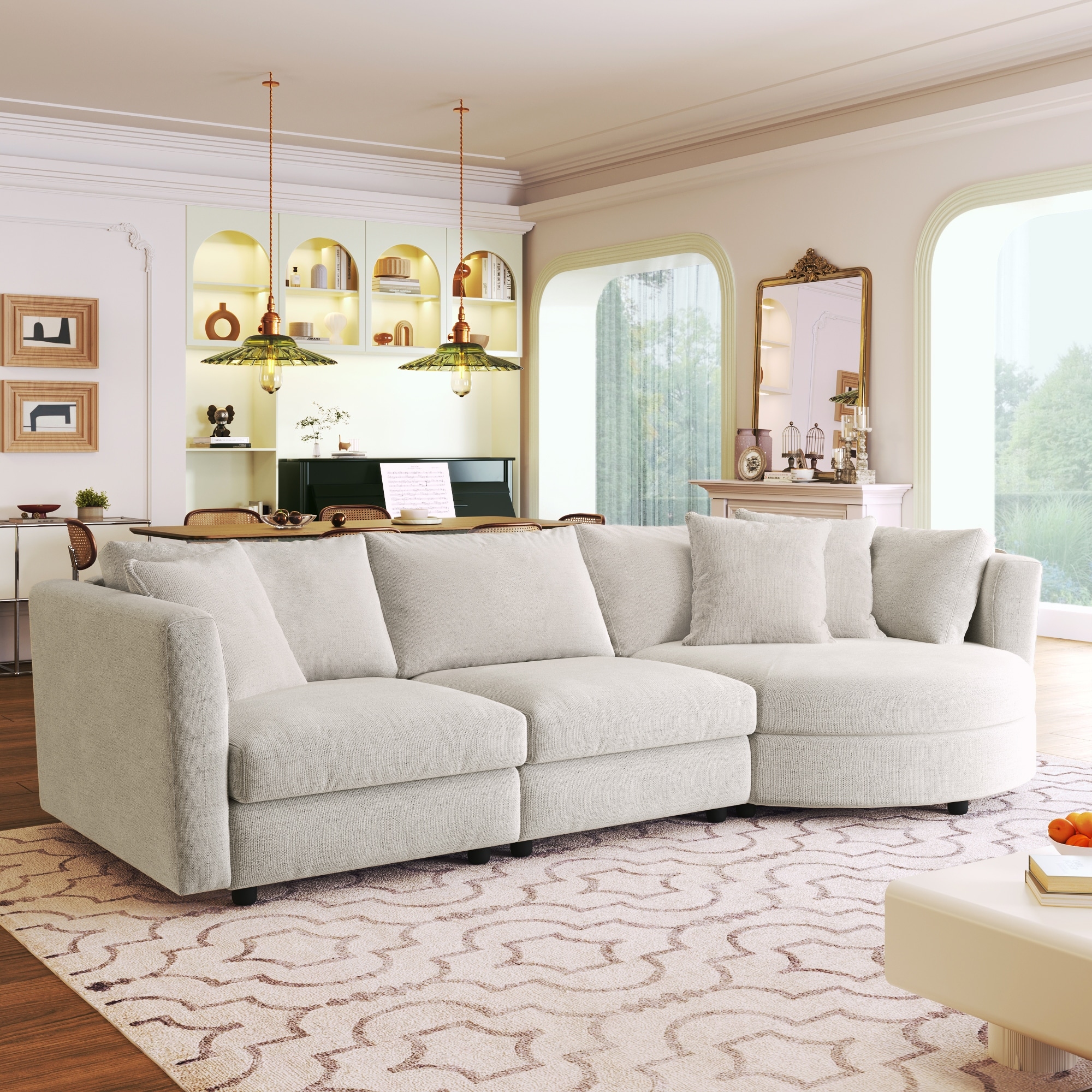 Beige 3 Piece Upholstered Leisure Couch Living Room Sectional Sofa - Bed Bath & Beyond