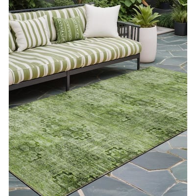 Almoro Graceful Floral Weather Resistant Timeless Fusion Runner Outdoor Rug