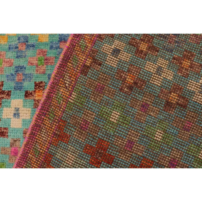 Contemporary Balochi Olson Blue/Orange Hand Knotted Wool Rug - 4'10'' x 8'3''