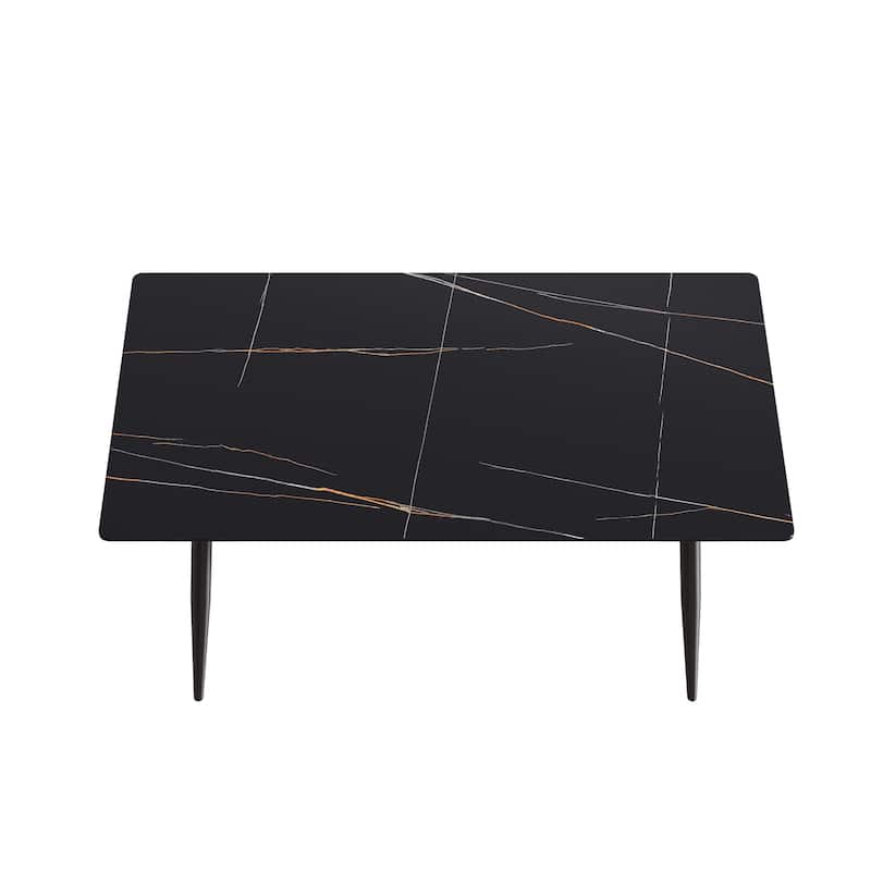 Rectangle Marble Dining Table Set for 6 With Metal Black Legs