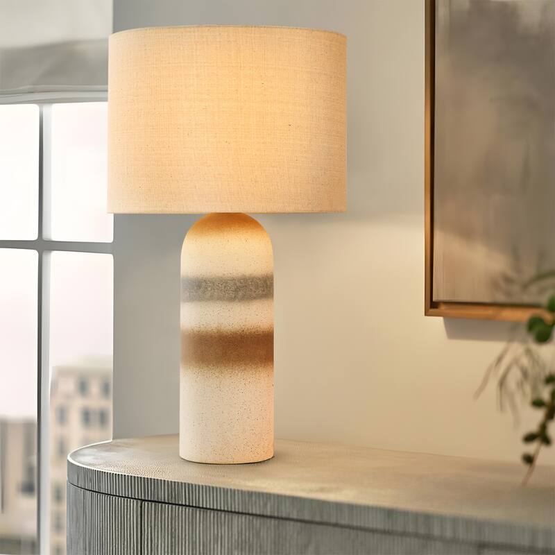 26" Painted Ceramic Accent Table Lamp with Drum Linen Shade