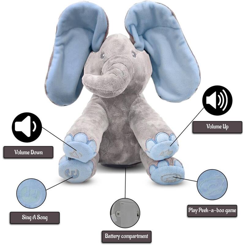 Dimple Kyle the Peek-a-Boo Singing Elephant - Interactive Plush Toy for Babies and Toddlers with Songs and Movable Ears