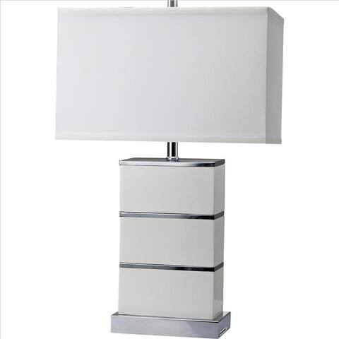 Table Lamp with Stacked Block Design Body and USB Plugin, Silver - 26.75 H x 9 W x 17 L Inches