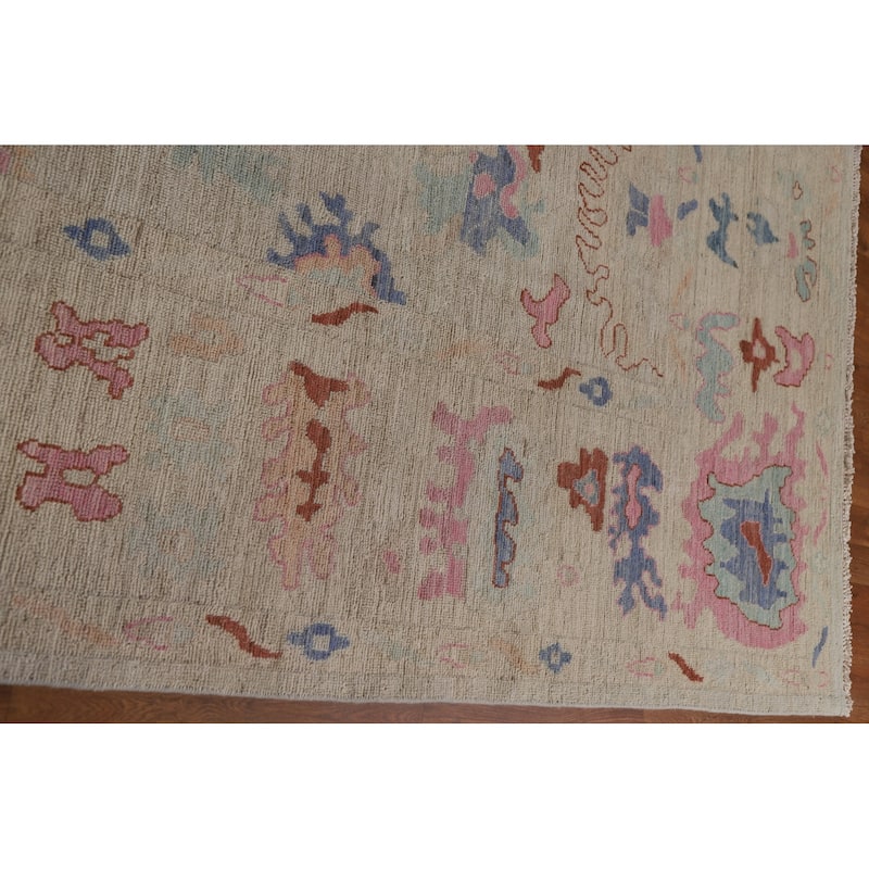 Vegetable Dye Oushak Turkish Area Rug Hand-knotted Wool Floral Carpet - 8'10"x 11'10"