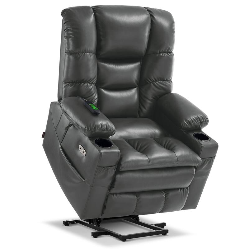 MCombo Large Dual Motor Power Lift Recliner Chair with Massage and Dual Heating for Elderly People, Faux Leather 7634