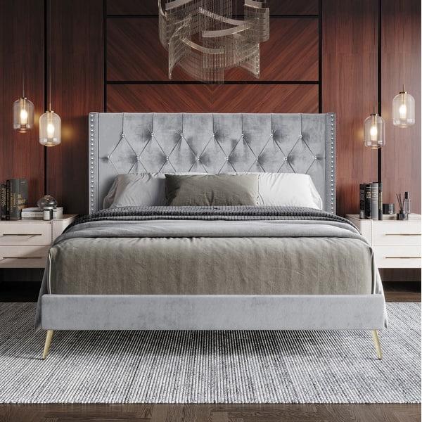 slide 2 of 14, Homer Tufted Upholstered Platform Bed Silver Grey - Full