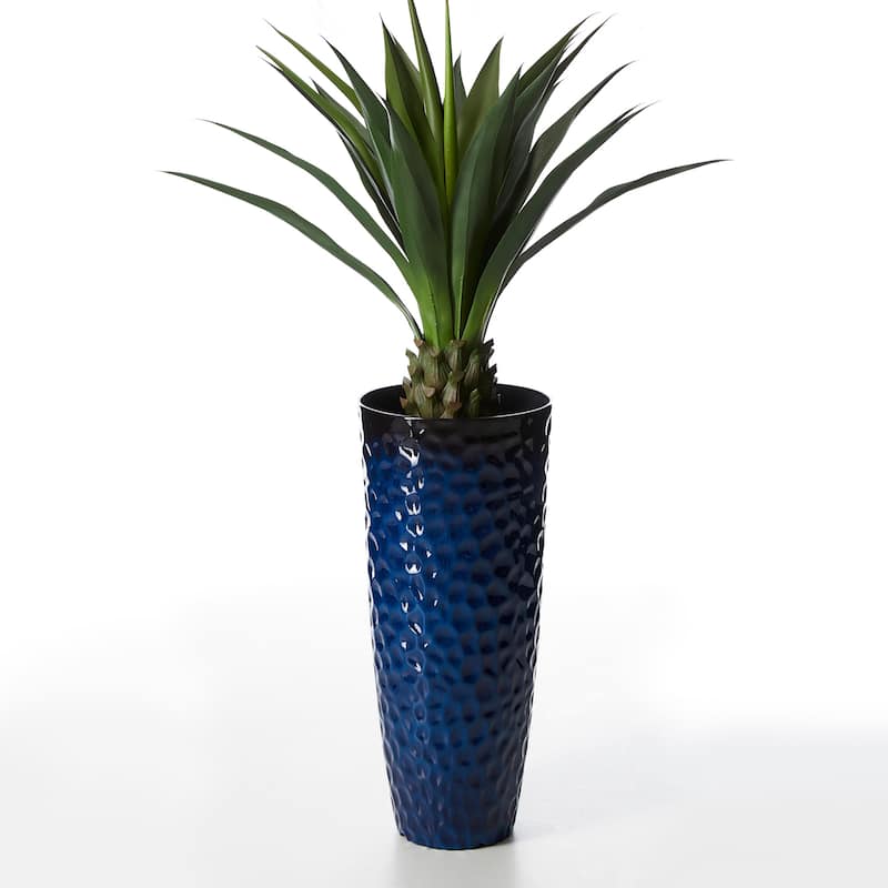 Glitzhome 31" H Oversized Tall Planter Honeycomb Textured Gradient Cobalt Blue Garden Plant Pots with Drainage Holes (Set of 2)