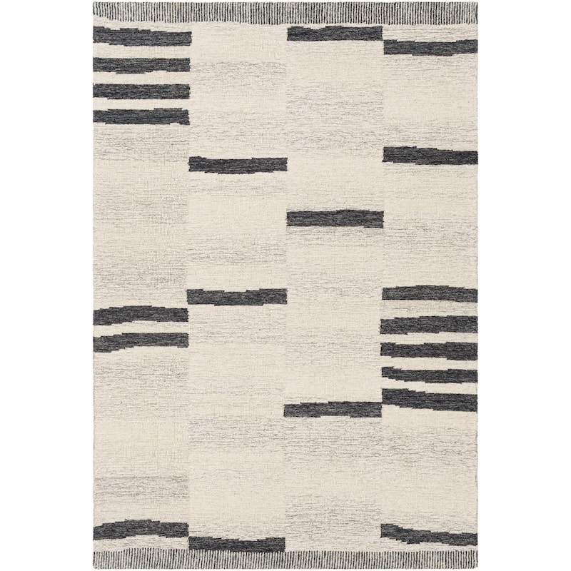 Livabliss Granada Hand Tufted Geometric Wool Rug - 8' x 8' Square - Black/Gray