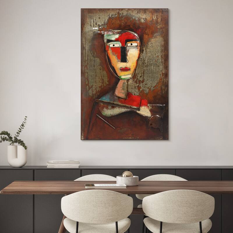 "Homme 3" Mixed Media Iron Hand Painted Dimensional Wall Art